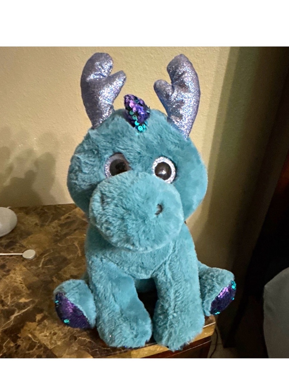 Source Unknown Teal Plush Reindeer with Silver Sparkle Antlers